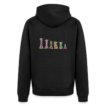 Buntes Schach - Unisex Premium Bio Zip Hoodie - Schwarz - Hinten - Nico (187cm)