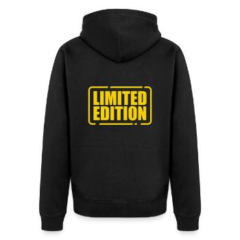 Limited Edition besonders einzigartig Unikat Juwel - Unisex Premium Bio Zip Hoodie - Schwarz - Hinten - Nico (187cm)