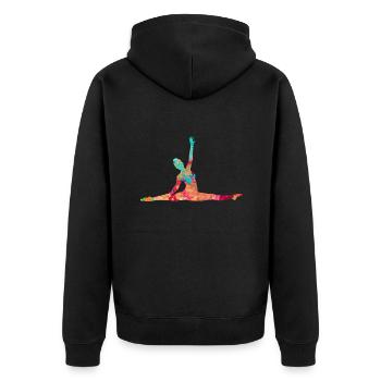 Turnerin im Spagat - PopArt Style - Unisex Premium Bio Zip Hoodie - Schwarz - Hinten - Nico (187cm)