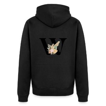 Buchstabe W Blumen - Unisex Premium Bio Zip Hoodie - Schwarz - Hinten - Nico (187cm)