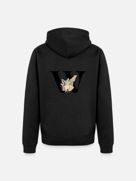 letter W flowers - Unisex Premium Organic Zip Hoodie - black