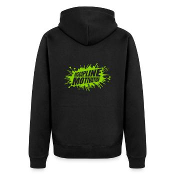 discipline over motivation Zitat - Unisex Premium Bio Zip Hoodie - Schwarz - Hinten - Nico (187cm)