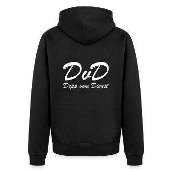 DvD Depp vom Dienst - Unisex Premium Bio Zip Hoodie - Schwarz - Hinten - Nico (187cm)