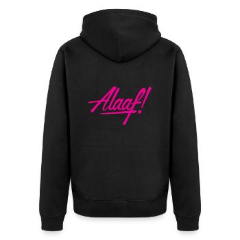 Alaaf! Design rosa - Unisex Premium Bio Zip Hoodie - Schwarz - Hinten - Nico (187cm)