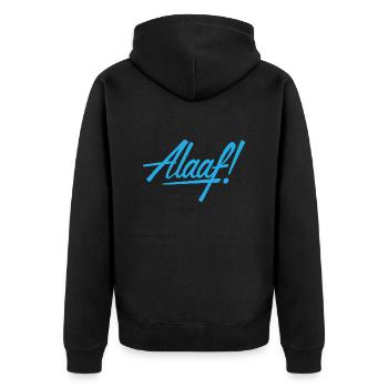 Alaaf! Design blau - Unisex Premium Bio Zip Hoodie - Schwarz - Hinten - Nico (187cm)