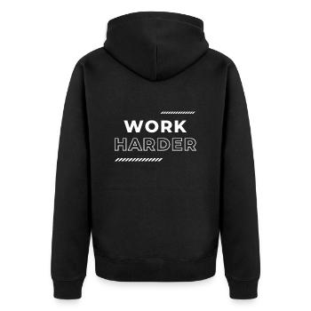 Travailler plus fort Citation de motivation - Veste à capuche bio Premium Unisexe - noir - Dos - Nico (187cm)