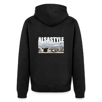 Alsastyle - Unisex Premium Bio Zip Hoodie - Schwarz - Hinten - Nico (187cm)