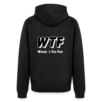 WTF - Where´sThe Fish - Unisex Premium Bio Zip Hoodie - Schwarz - Hinten - Nico (187cm)