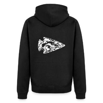 Pfeilspitze - Unisex Premium Bio Zip Hoodie - Schwarz - Hinten - Nico (187cm)