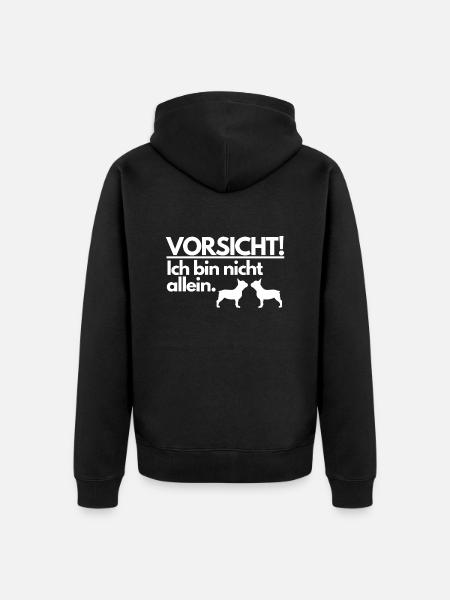 Vorsicht in weiß - Unisex Premium Bio Zip Hoodie - Schwarz