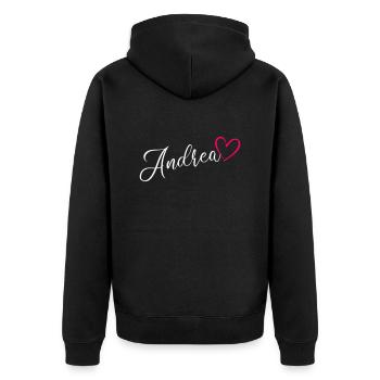 Andrea Surname First Name Heart Pink - Unisex Premium Organic Zip Hoodie - black - Back - Nico (187cm)