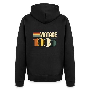 Jahrgang 1935 - 1935 Jubiläumsgeschenk - Unisex Premium Bio Zip Hoodie - Schwarz - Hinten - Nico (187cm)