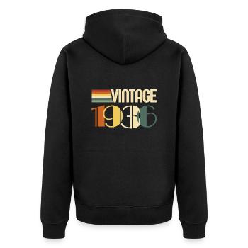 Jahrgang 1936 - 1936 Jubiläumsgeschenk - Unisex Premium Bio Zip Hoodie - Schwarz - Hinten - Nico (187cm)