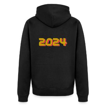2024. JAHR. ALLES GUTE ZUM NEUEN JAHR. SILVESTER - Unisex Premium Bio Zip Hoodie - Schwarz - Hinten - Nico (187cm)