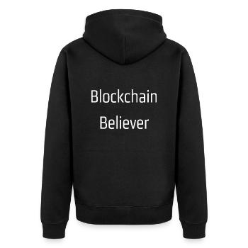 Blockchain believer - Unisex Premium Organic Zip Hoodie - black - Back - Nico (187cm)