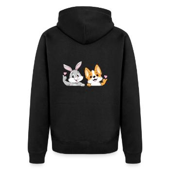 Lapin heureux et chien corgi gallois - Veste à capuche bio Premium Unisexe - noir - Dos - Nico (187cm)