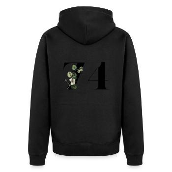 Nummer 74 Blumengrün - 74. Blumengeburtstag - Unisex Premium Bio Zip Hoodie - Schwarz - Hinten - Nico (187cm)