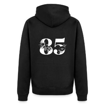 Nummer 85 Schwarze Blumen - 85. Blumengeburtstag - Unisex Premium Bio Zip Hoodie - Schwarz - Hinten - Nico (187cm)