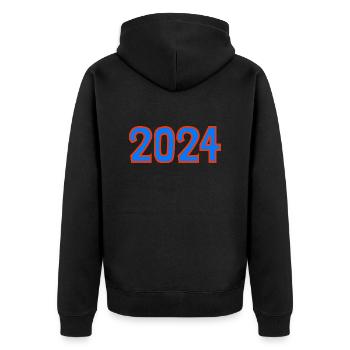 2024.Frohes neues Jahr. SILVESTER. NEUJAHR. - Unisex Premium Bio Zip Hoodie - Schwarz - Hinten - Nico (187cm)