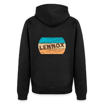 Lennox Vintage Text - Unisex Premium Bio Zip Hoodie - Schwarz - Hinten - Nico (187cm)