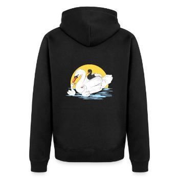 Weiße Schwanenmutter und ihre drei Babys - Unisex Premium Bio Zip Hoodie - Schwarz - Hinten - Nico (187cm)