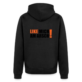 like mich am Arsch - Unisex Premium Bio Zip Hoodie - Schwarz - Hinten - Nico (187cm)