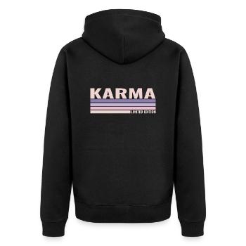Karma Limited Edition Spruch - Unisex Premium Bio Zip Hoodie - Schwarz - Hinten - Nico (187cm)