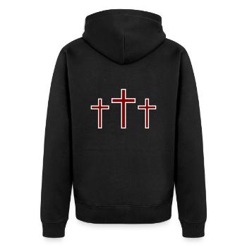 Drei Kreuze - Unisex Premium Bio Zip Hoodie - Schwarz - Hinten - Nico (187cm)