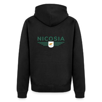 Nikosia Design – Hauptstadt Zyperns - Unisex Premium Bio Zip Hoodie - Schwarz - Hinten - Nico (187cm)