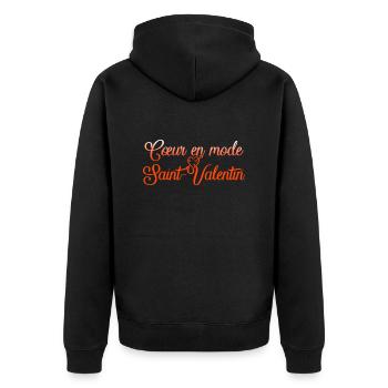 VALENTINSTAG HERZ LIEBE LIEBE ROSE 9 - Unisex Premium Bio Zip Hoodie - Schwarz - Hinten - Nico (187cm)