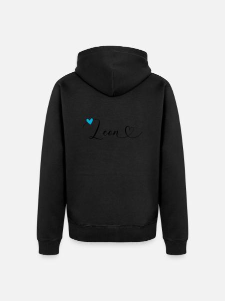 Leon Nom Prénom Calligraphie Coeur - Veste à capuche bio Premium Unisexe - noir