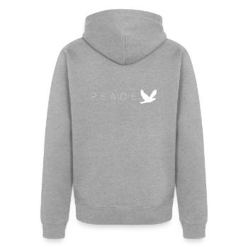 Ewiger Frieden - Unisex Premium Bio Zip Hoodie - Grau meliert - Hinten - Nico (187cm)