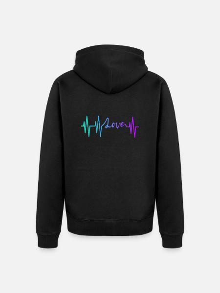 HEARTBEAT LOVE GRADIENT BLUE PURPLE - Unisex Premium Organic Zip Hoodie - black
