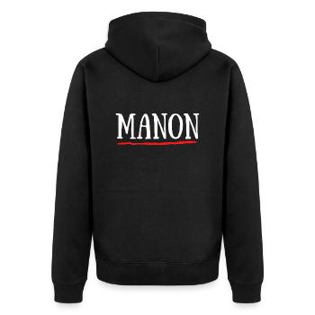 T-shirt Manon Prénom Cadeau Baptême Naissance - Veste à capuche bio Premium Unisexe - noir - Dos - Nico (187cm)