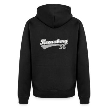 Kreuzberg 36 Berlin - Unisex Premium Bio Zip Hoodie - Schwarz - Hinten - Nico (187cm)