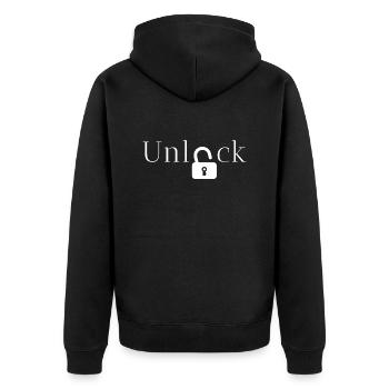 Geschenkidee freischalten - Unisex Premium Bio Zip Hoodie - Schwarz - Hinten - Nico (187cm)