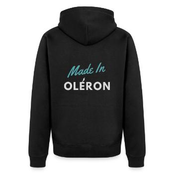 Hergestellt in Oléron - Unisex Premium Bio Zip Hoodie - Schwarz - Hinten - Nico (187cm)