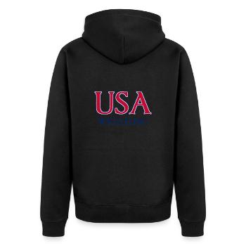 USA Wrestling - National Colors - United States - Unisex Premium Bio Zip Hoodie - Schwarz - Hinten - Nico (187cm)