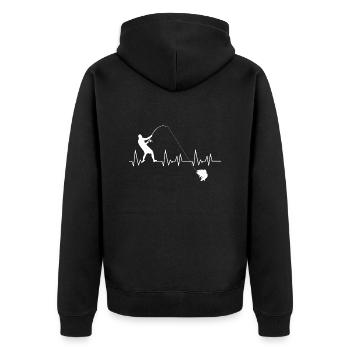 Fischer Angler Angelhaken Herzschlag - Unisex Premium Bio Zip Hoodie - Schwarz - Hinten - Nico (187cm)