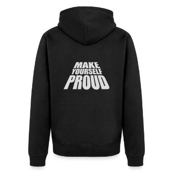 make yourself proud Zitat - Unisex Premium Bio Zip Hoodie - Schwarz - Hinten - Nico (187cm)