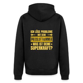 Ich Löse Probleme Mit dem Presslufthammer Straßenb - Unisex Premium Bio Zip Hoodie - Schwarz - Hinten - Nico (187cm)