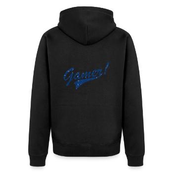 Vintage-Gamer - Unisex Premium Bio Zip Hoodie - Schwarz - Hinten - Nico (187cm)