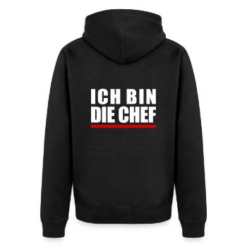 Ich bin "die" Chef - Unisex Premium Bio Zip Hoodie - Schwarz - Hinten - Nico (187cm)