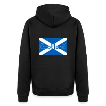 Schottland-Flagge mit Text auf der Oberseite - Unisex Premium Bio Zip Hoodie - Schwarz - Hinten - Nico (187cm)