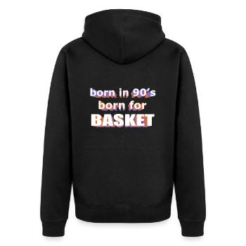 geboren in den 90ern, geboren für BASKET - Unisex Premium Bio Zip Hoodie - Schwarz - Hinten - Nico (187cm)
