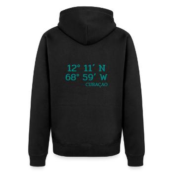 Curacao Coordinates - Koordinaten - Karibik - Unisex Premium Bio Zip Hoodie - Schwarz - Hinten - Nico (187cm)