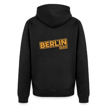 Berlin - 030 - Hauptstadt - Deutschland - Vorwahl - Unisex Premium Bio Zip Hoodie - Schwarz - Hinten - Nico (187cm)