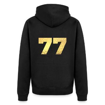 Numéro 77 paillettes doré - 77e anniversaire - Veste à capuche bio Premium Unisexe - noir - Dos - Nico (187cm)