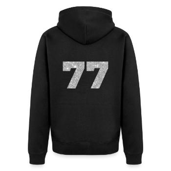 Numéro 77 paillettes argenté - 77e anniversaire - Veste à capuche bio Premium Unisexe - noir - Dos - Nico (187cm)