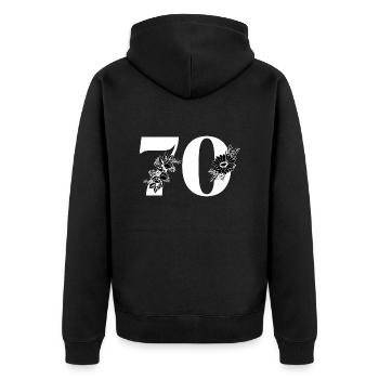 Numéro 70 floral noir - 70e anniversaire floral - Veste à capuche bio Premium Unisexe - noir - Dos - Nico (187cm)